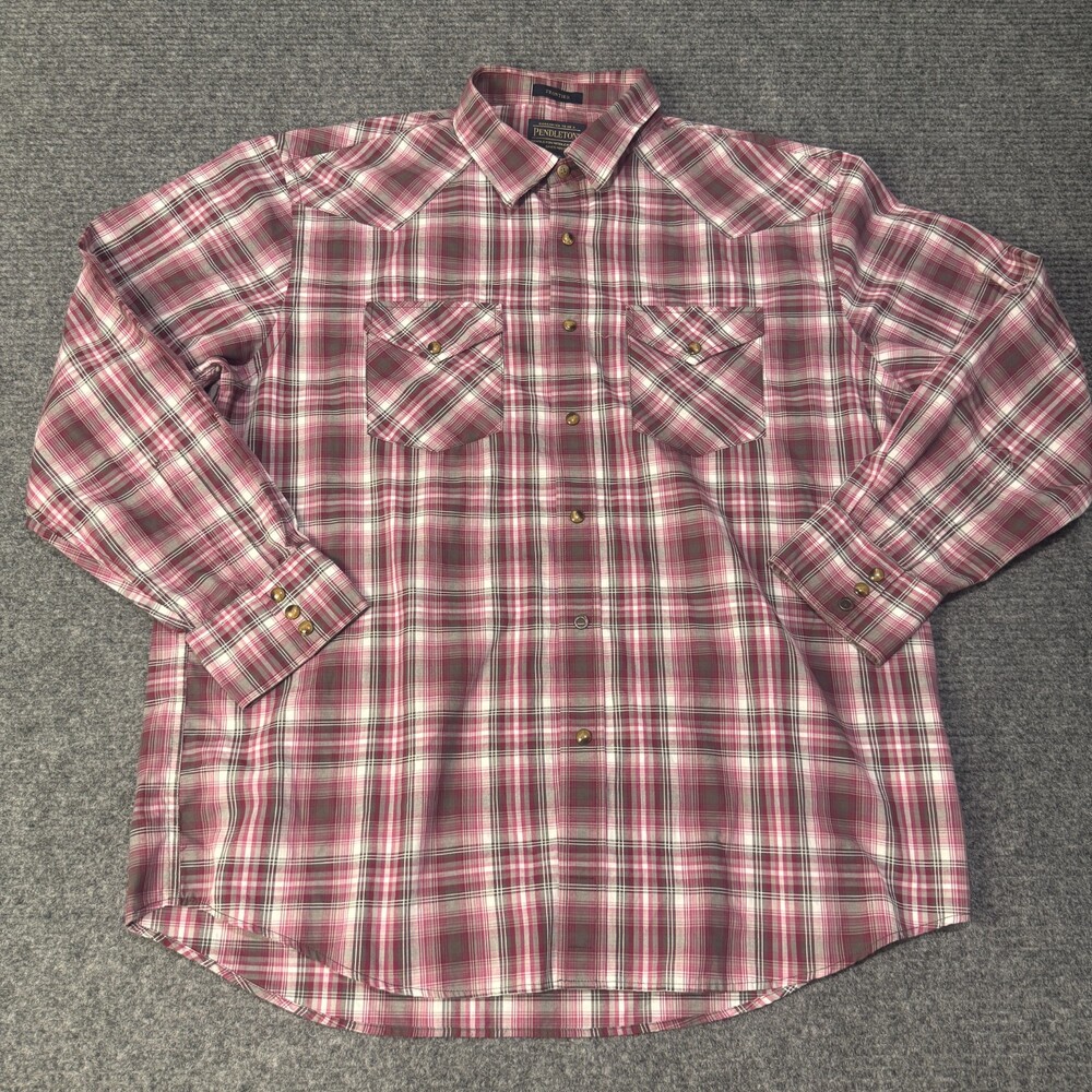 Pendleton Shirt Mens XL Pink Plaid Frontier Western Snap Front Long Sleeve